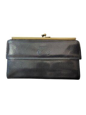 Vintage Etienne Aigner Navy Blue Leather Wallet, Snap Close ID Holder Women's